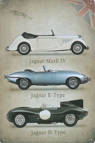 Tábla Jaguar autós Mark IV, E-Type és D-Type fémtábla