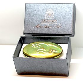   Zsolnay Jaguar kitűző zöld eozinmázas egyedi készítésű