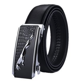 Fekete bőr öv jaguaros krómozott csattal 60-130 cm