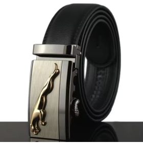 Fekete bőr öv jaguaros platina csattal 60-130 cm